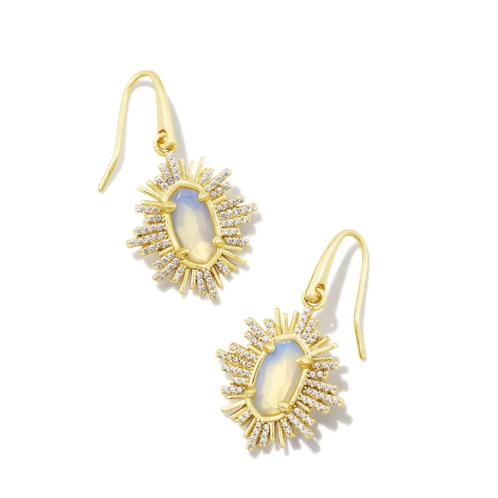 Kendra Scott Grayson Gold Sunburst Earrings In Iridescent Opalite Illusion New